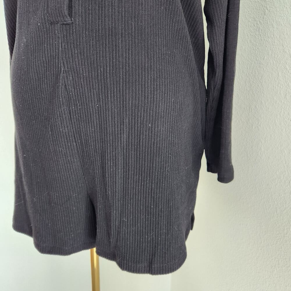 Old Navy Black Pajama Romper Ribbed Henley Long Sleeve Loungewear L - Picture 4 of 7